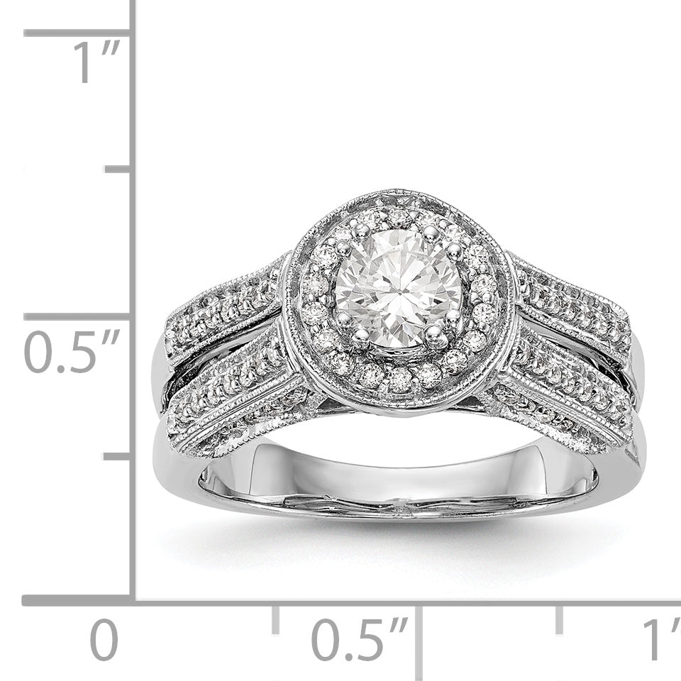 14K White Gold Round Simulated Diamond Halo Engagement Ring