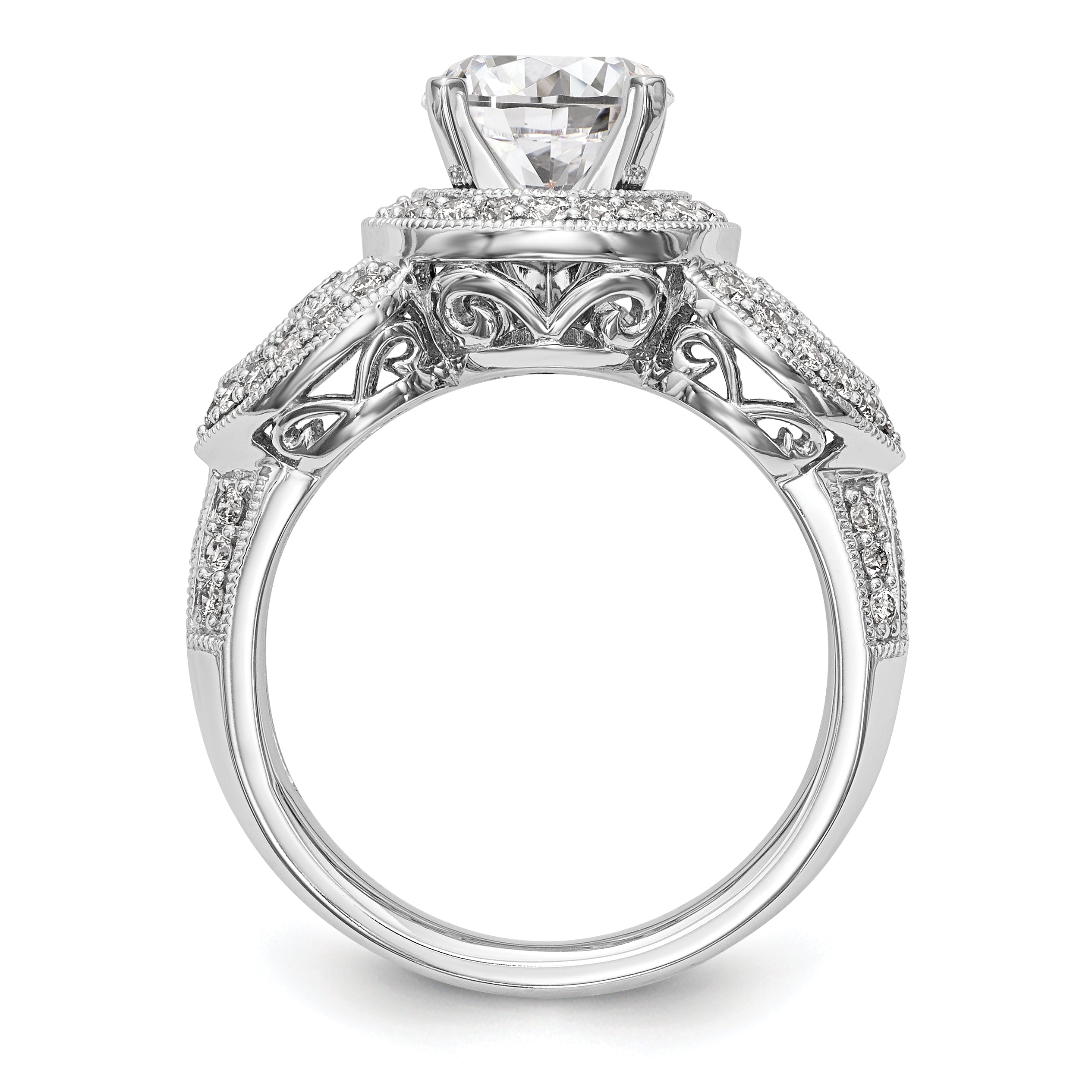 14KW Peg Set Simulated Diamond Round Halo Engagement Ring
