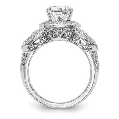 14KW Peg Set Simulated Diamond Round Halo Engagement Ring