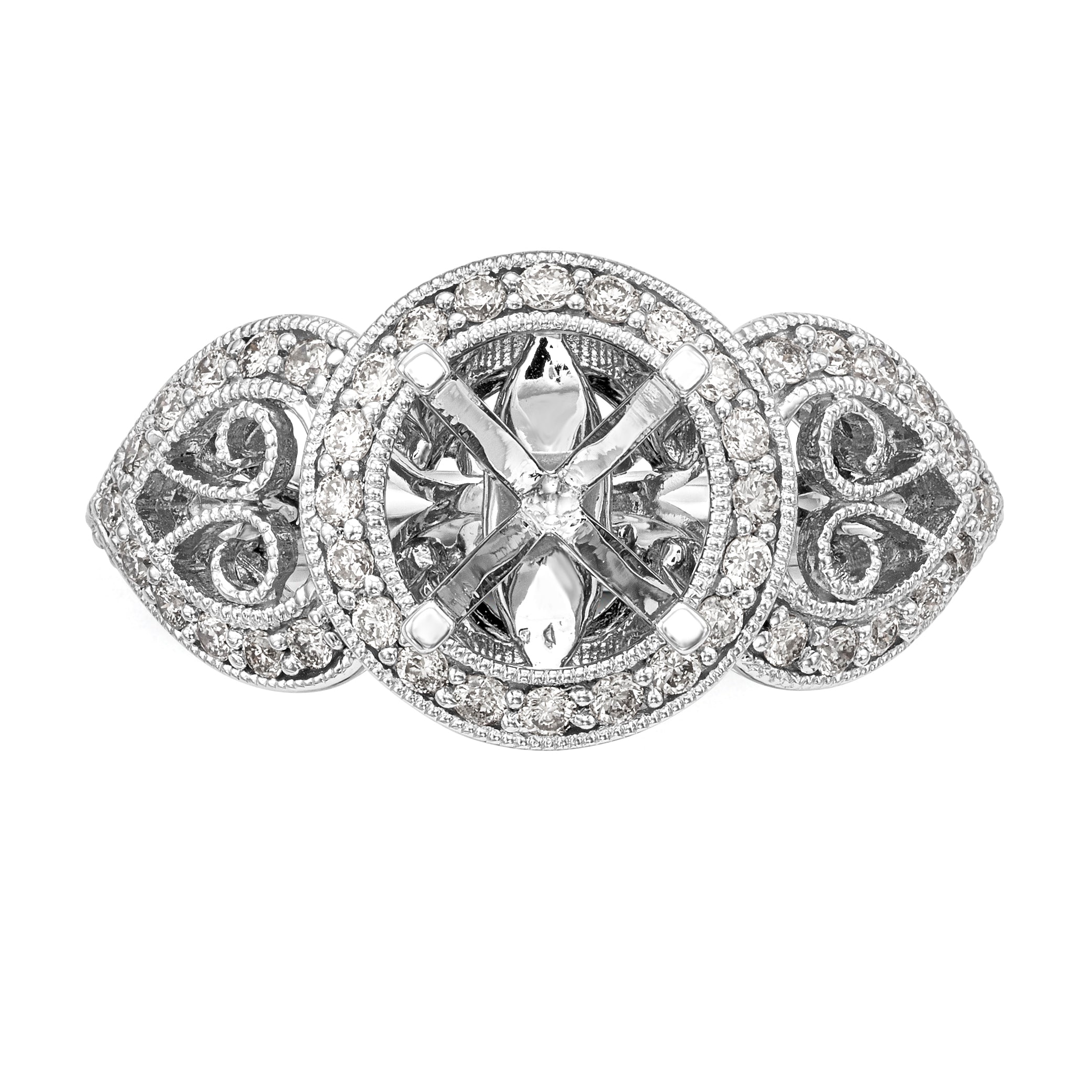 14KW Peg Set Simulated Diamond Round Halo Engagement Ring