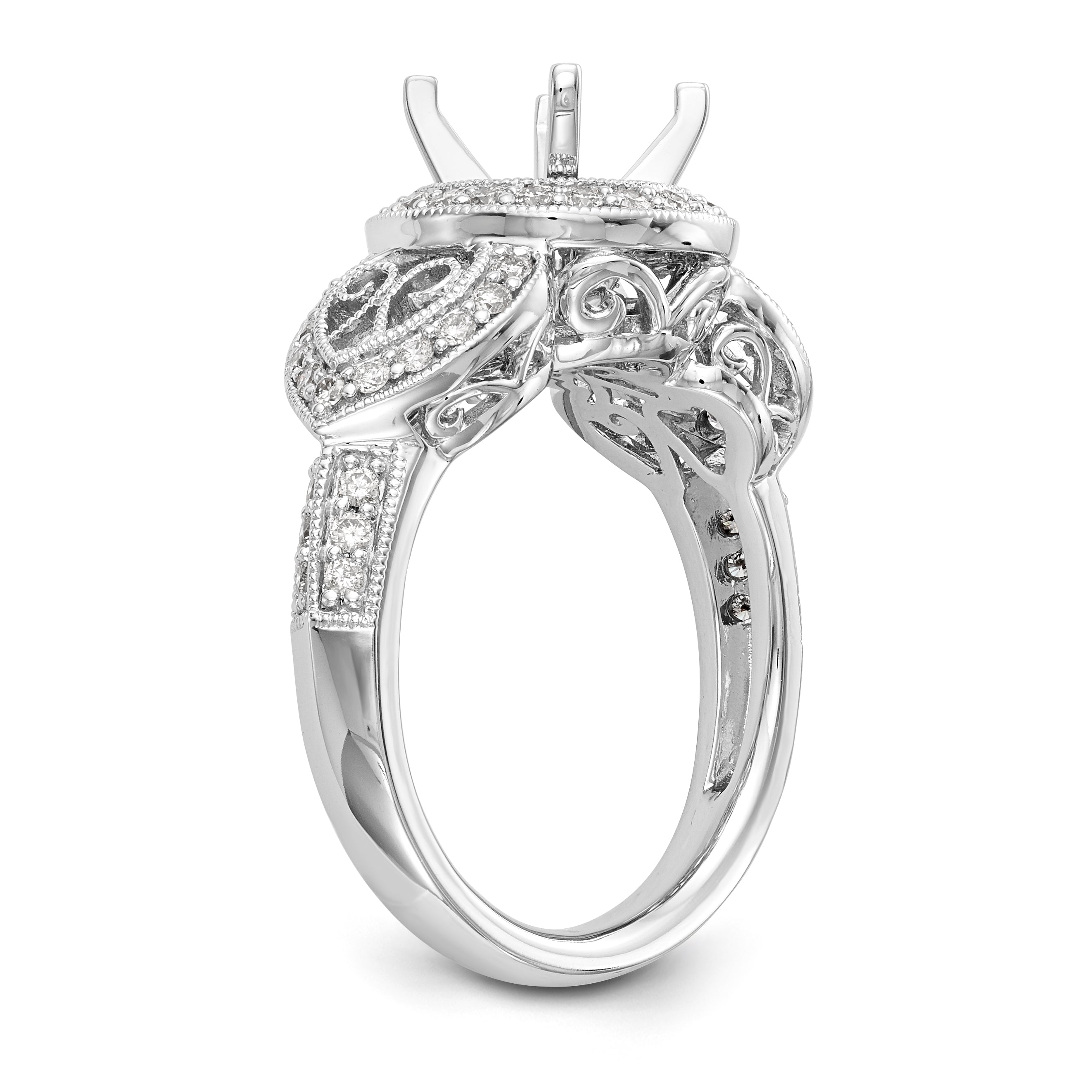 14KW Peg Set Simulated Diamond Round Halo Engagement Ring