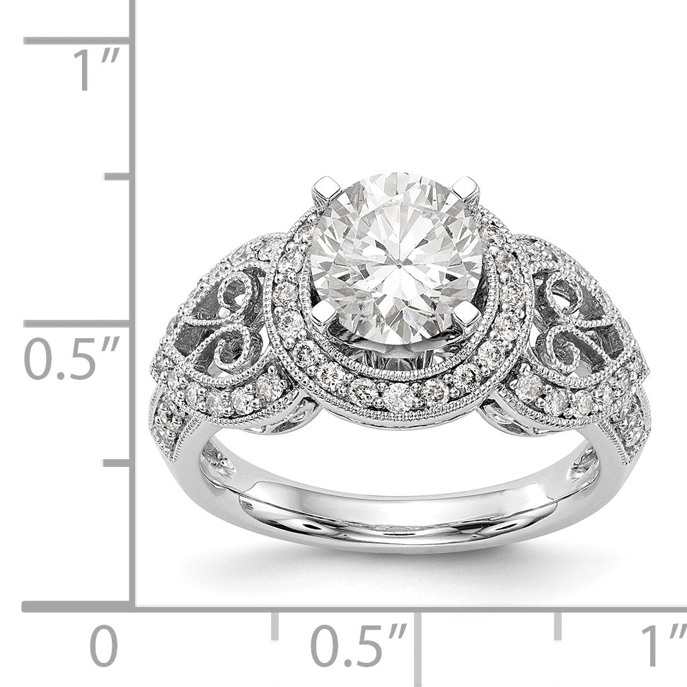 14KW Peg Set Simulated Diamond Round Halo Engagement Ring