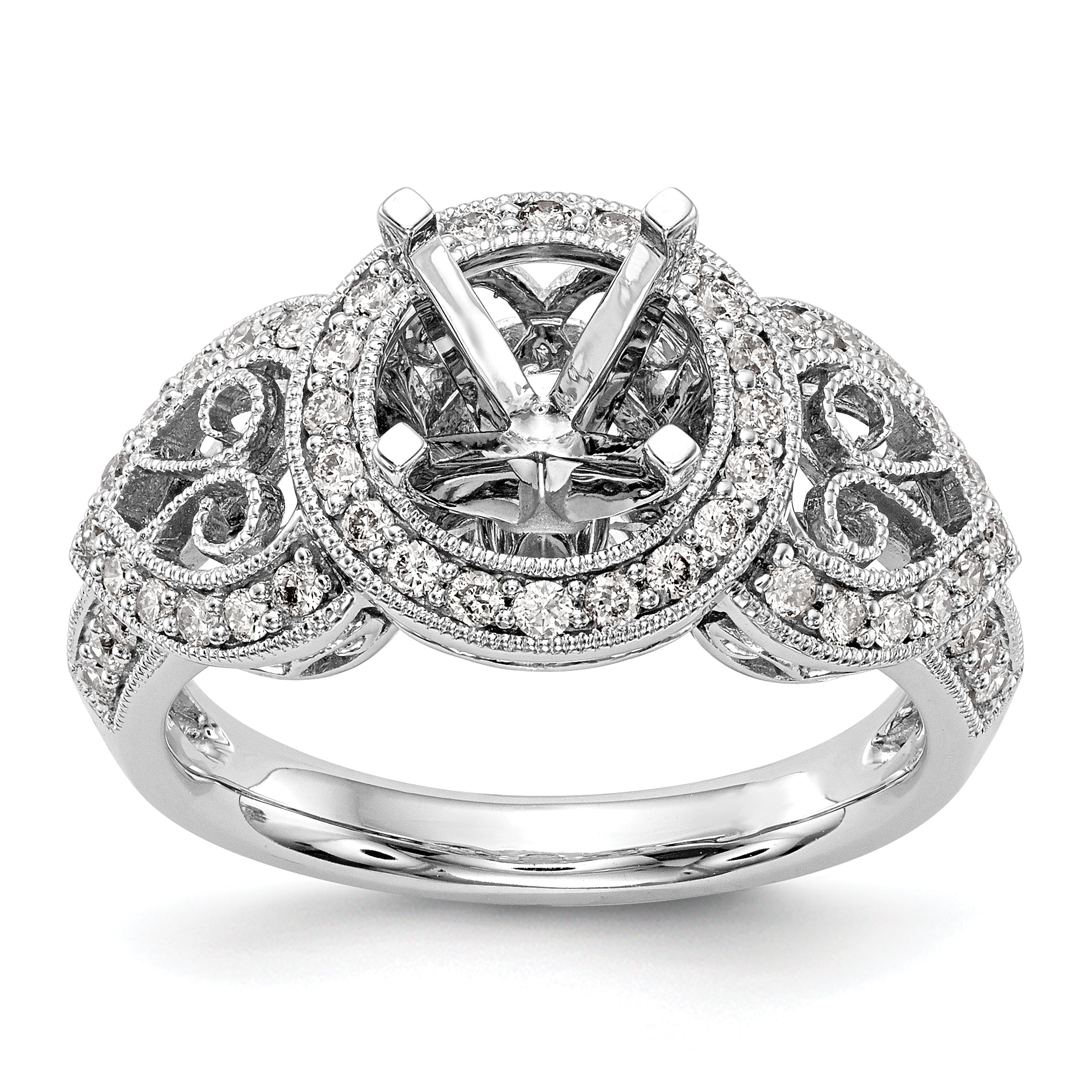 14KW Peg Set Simulated Diamond Round Halo Engagement Ring