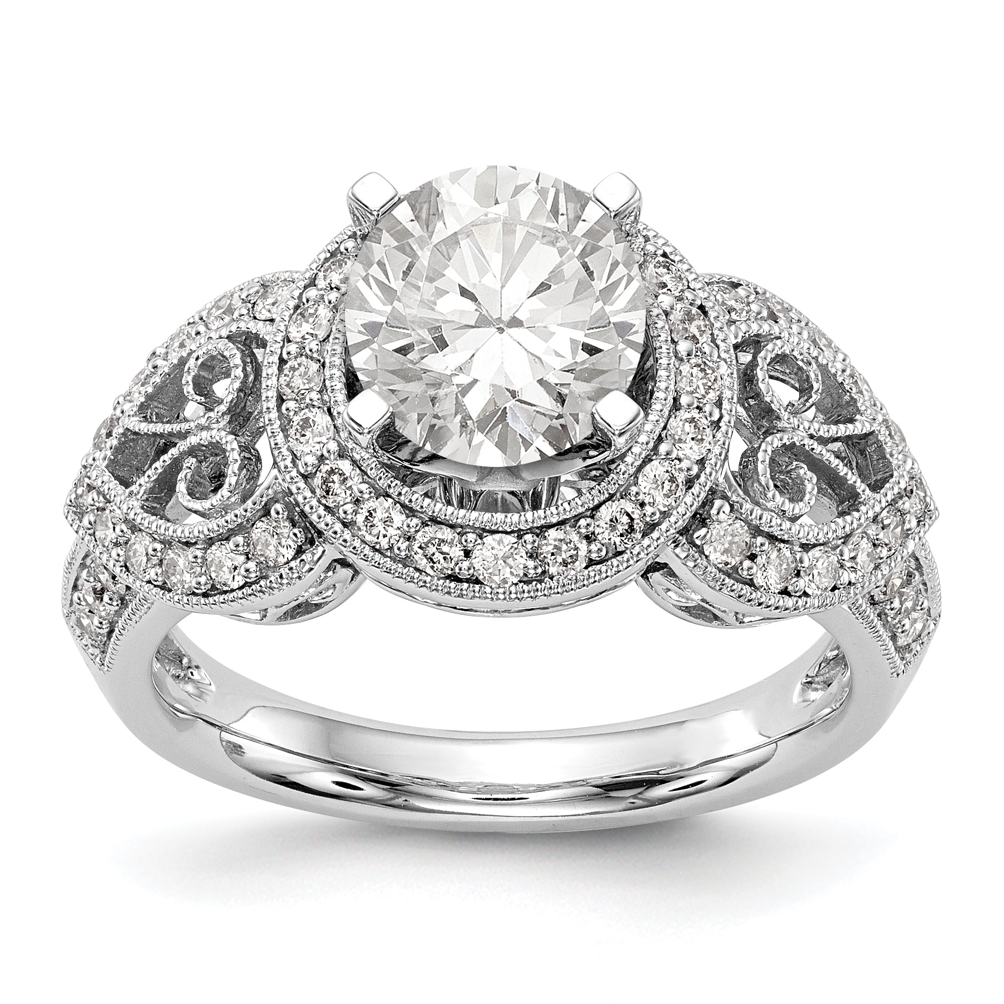 14KW Peg Set Simulated Diamond Round Halo Engagement Ring