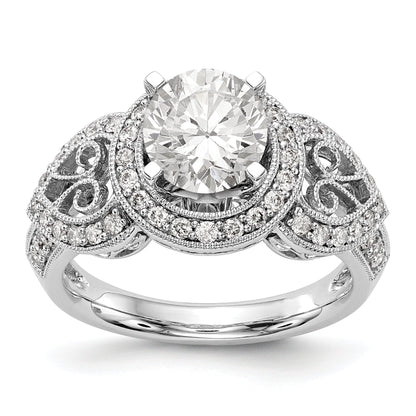 14KW Peg Set Simulated Diamond Round Halo Engagement Ring