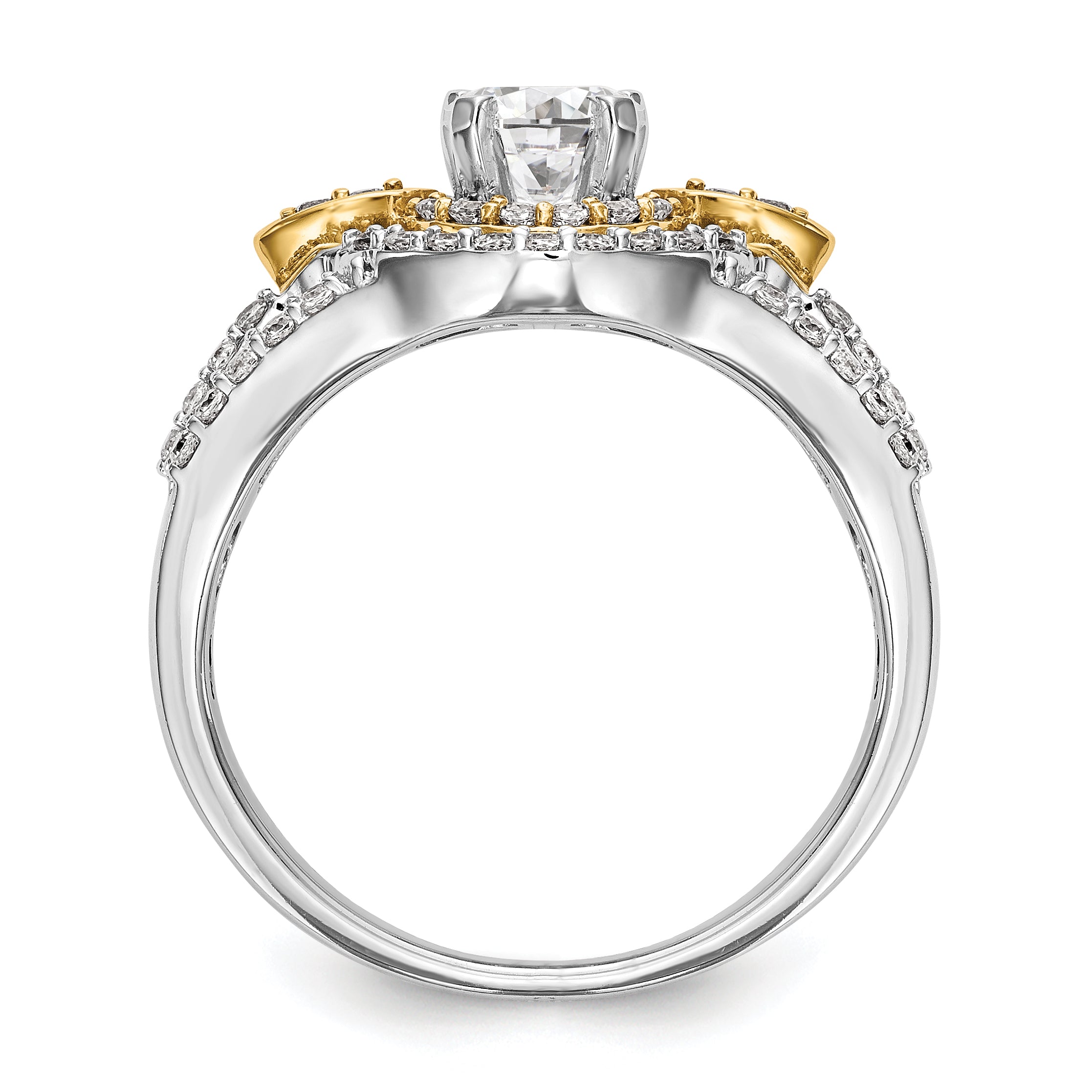 14KTT Peg Set Simulated Diamond Round Halo Engagement Ring