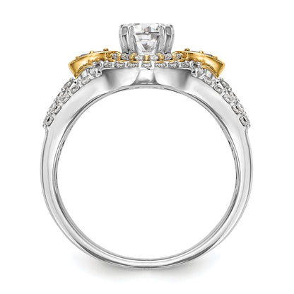 14KTT Peg Set Simulated Diamond Round Halo Engagement Ring