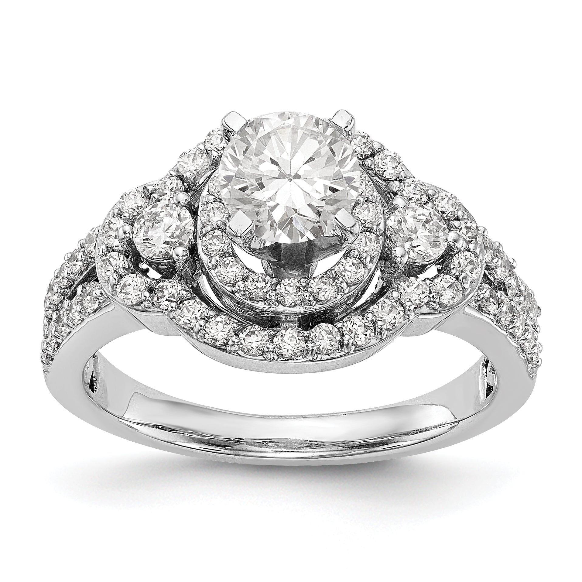 14KW Peg Set Simulated Diamond Round Halo Engagement Ring