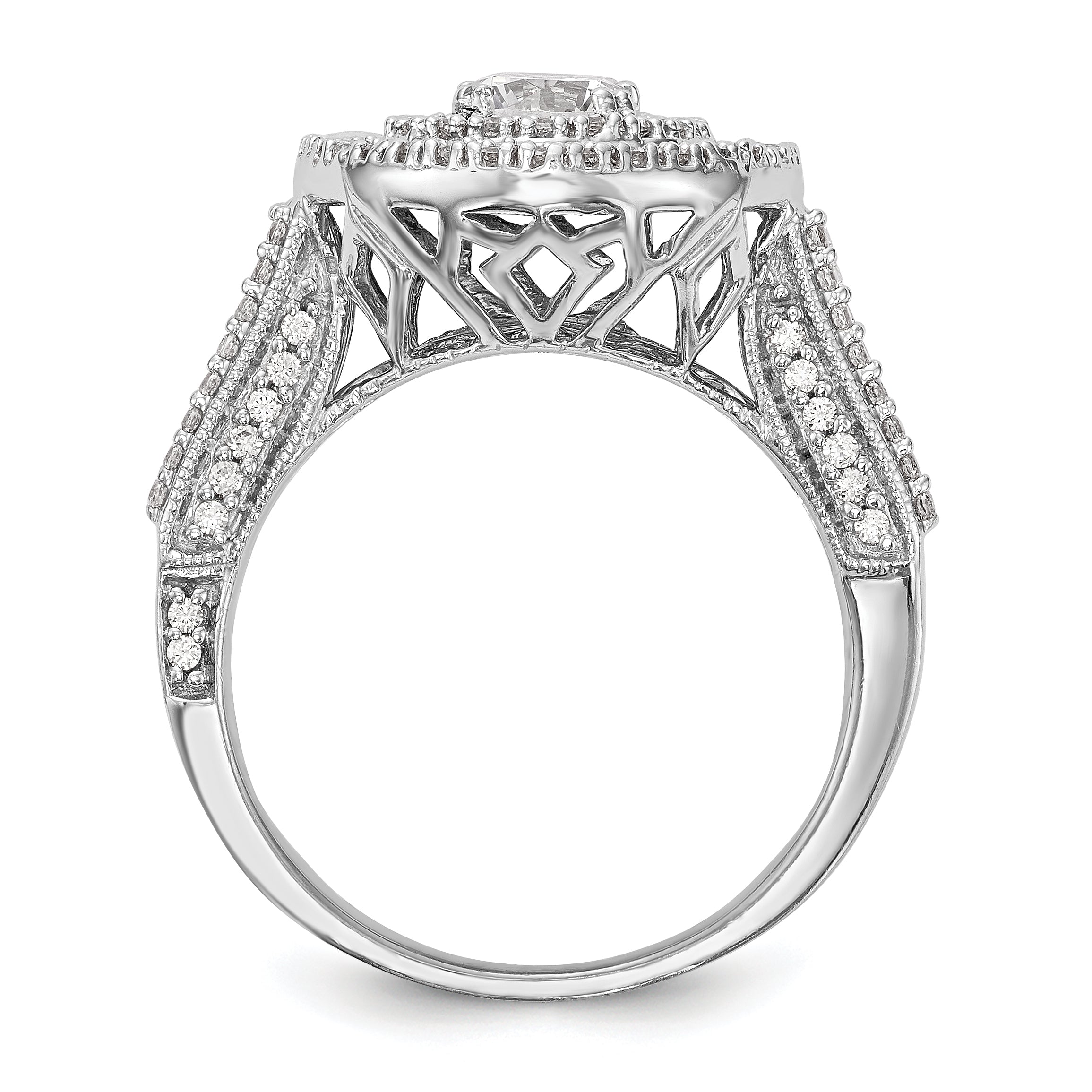 14K White Gold Round Simulated Diamond Halo Engagement Ring