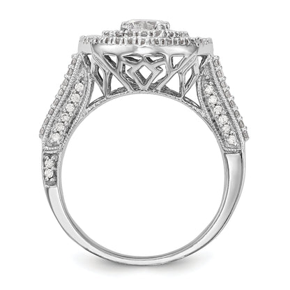 14K White Gold Round Simulated Diamond Halo Engagement Ring