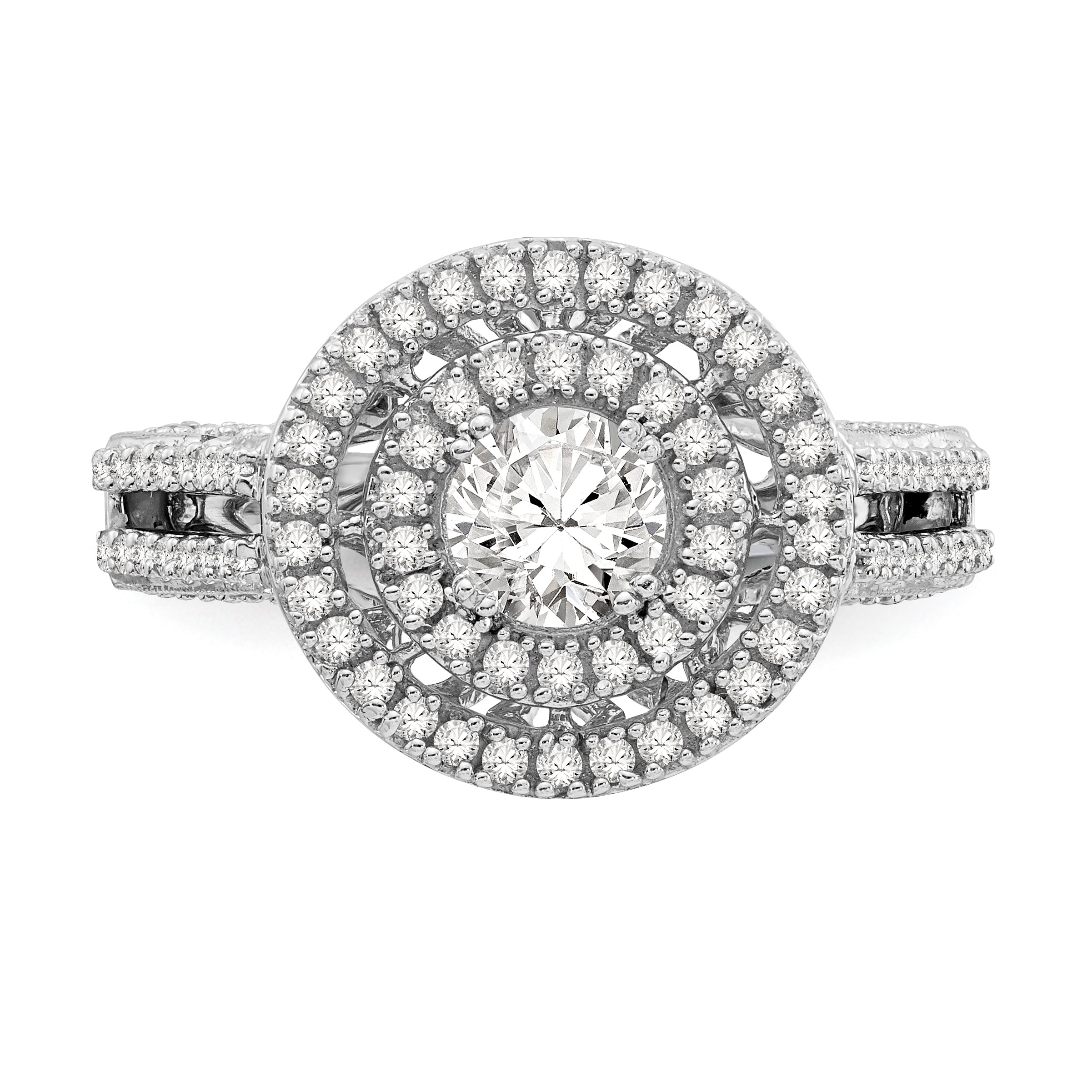 14K White Gold Round Simulated Diamond Halo Engagement Ring