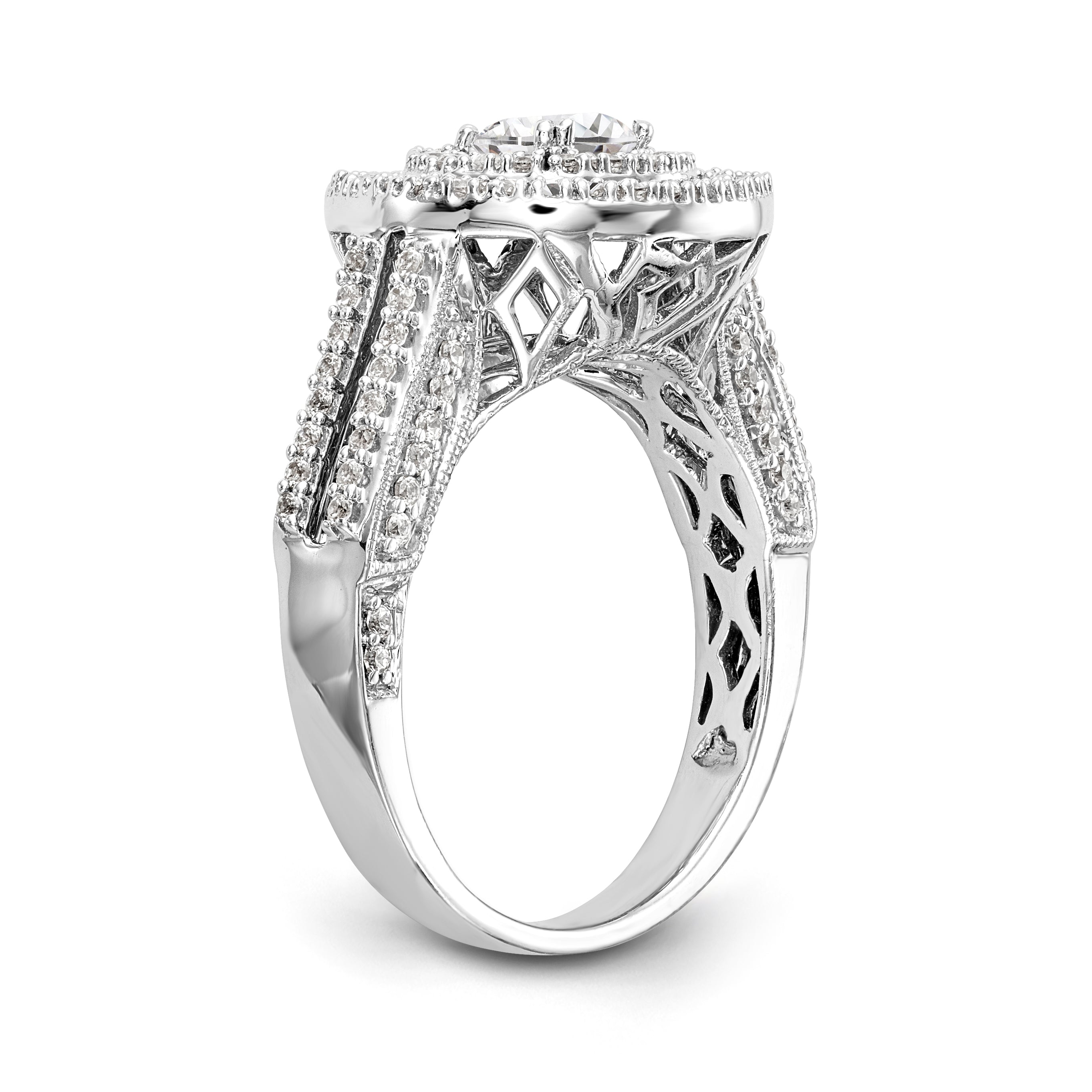 14K White Gold Round Simulated Diamond Halo Engagement Ring