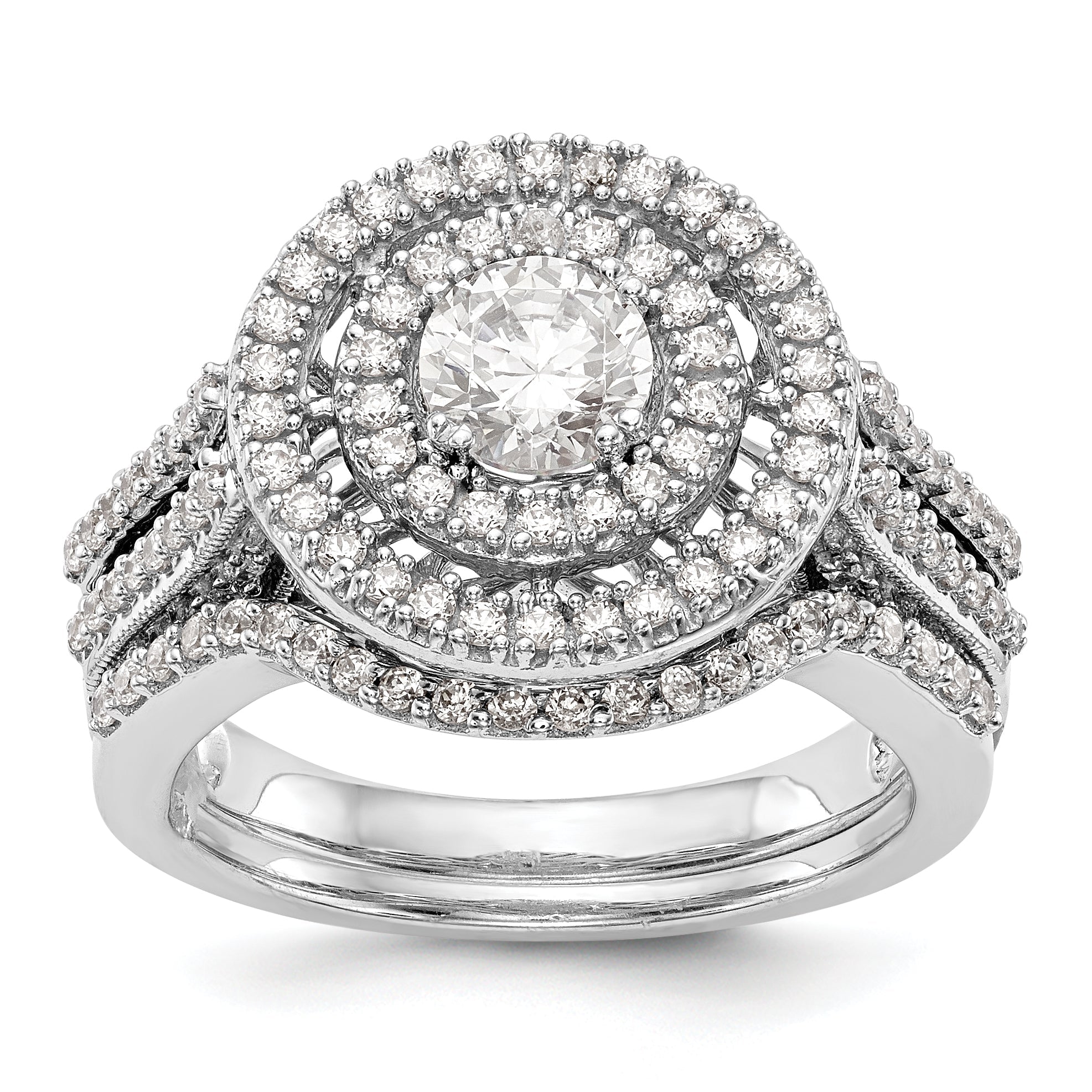 14K White Gold Round Simulated Diamond Halo Engagement Ring