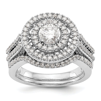 14K White Gold Round Simulated Diamond Halo Engagement Ring