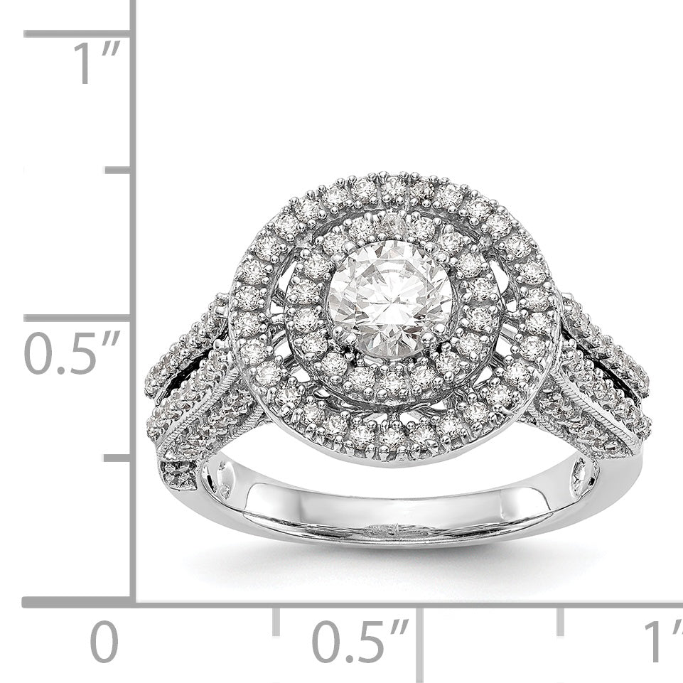 14K White Gold Round Simulated Diamond Halo Engagement Ring