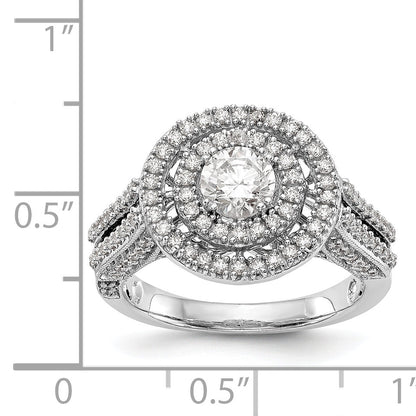 14K White Gold Round Simulated Diamond Halo Engagement Ring