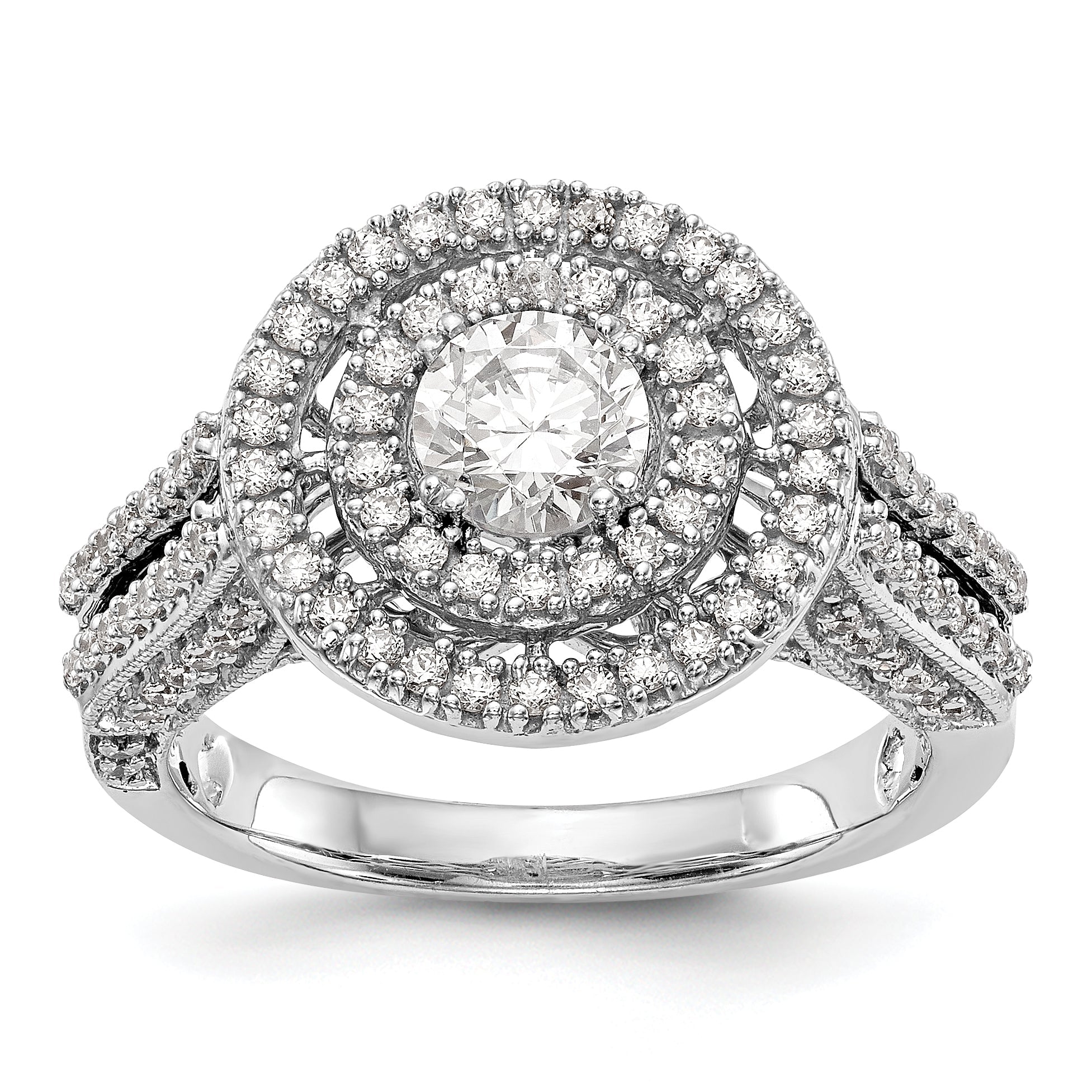 14K White Gold Round Simulated Diamond Halo Engagement Ring