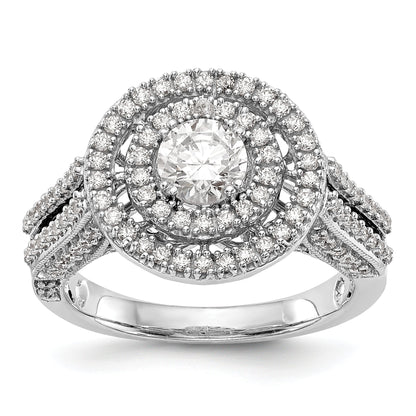 14K White Gold Round Simulated Diamond Halo Engagement Ring