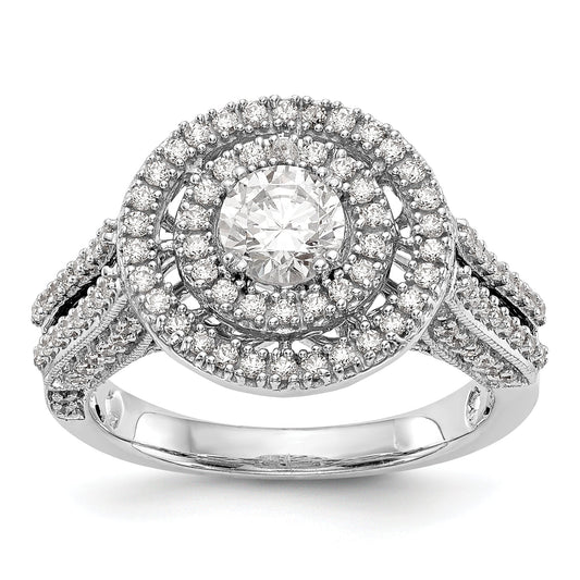 14K White Gold Round Simulated Diamond Halo Engagement Ring