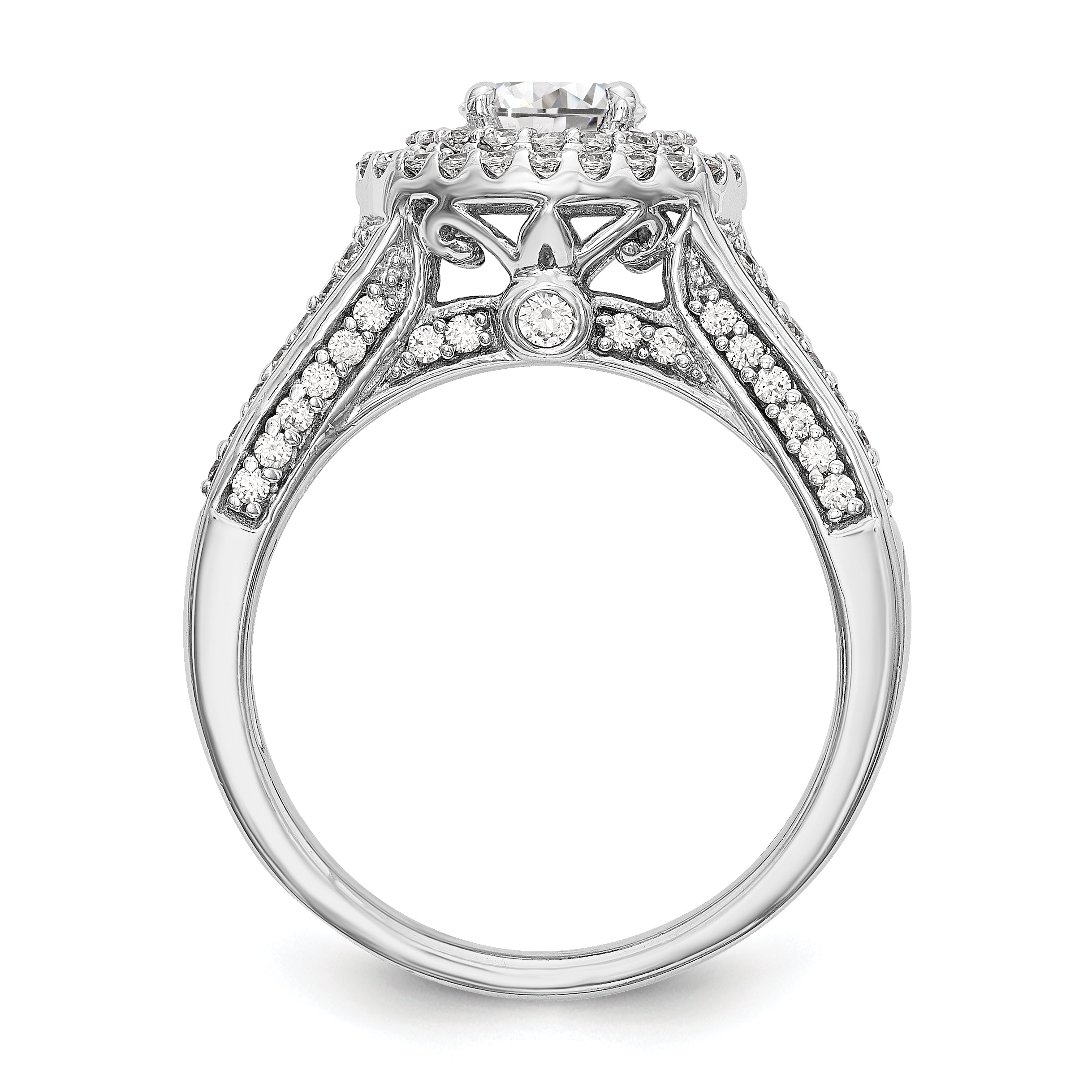 14K White Gold Round Simulated Diamond Halo Engagement Ring