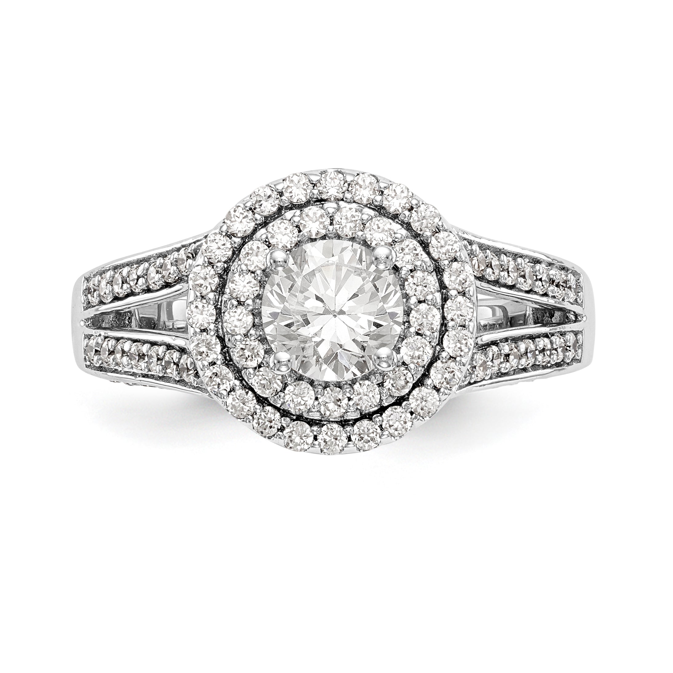 14K White Gold Round Simulated Diamond Halo Engagement Ring
