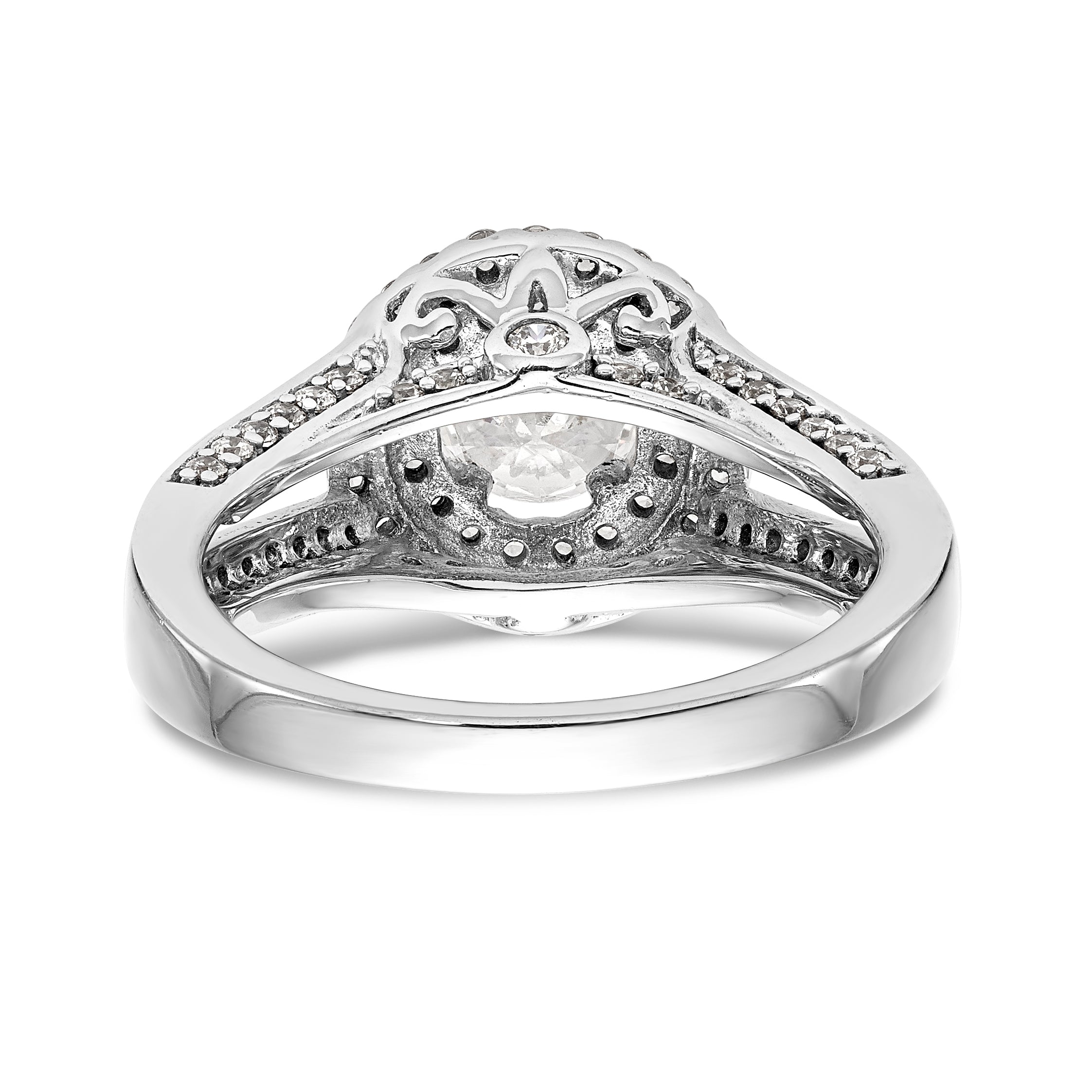 14K White Gold Round Simulated Diamond Halo Engagement Ring