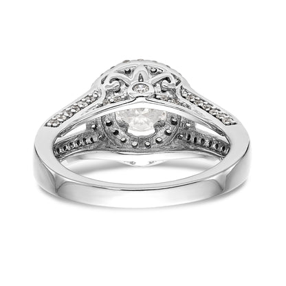 14K White Gold Round Simulated Diamond Halo Engagement Ring