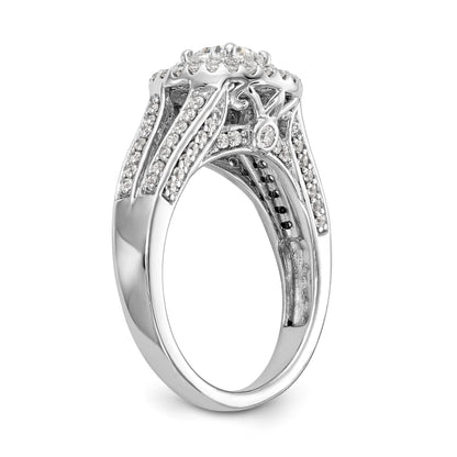 14K White Gold Round Simulated Diamond Halo Engagement Ring