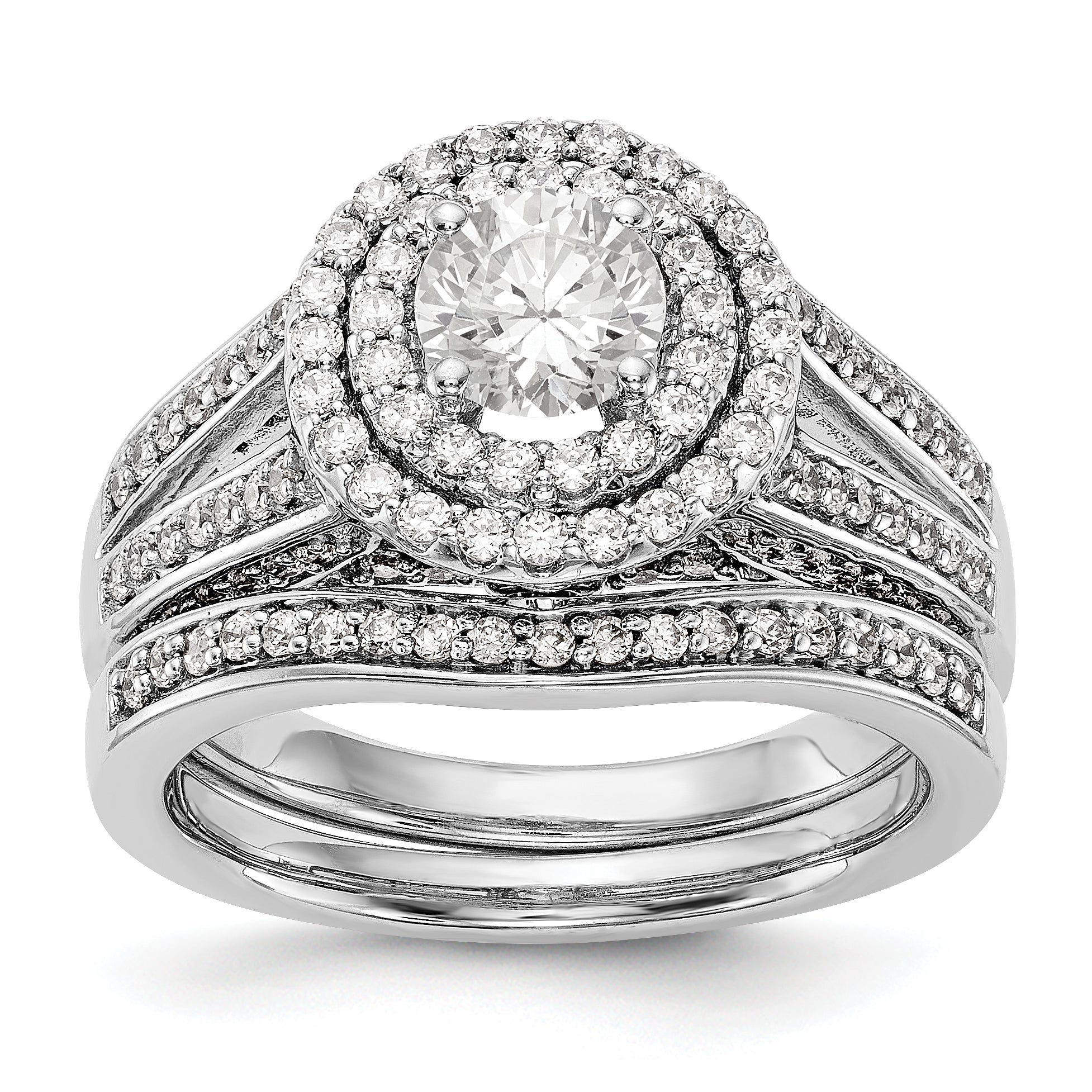 14K White Gold Round Simulated Diamond Halo Engagement Ring