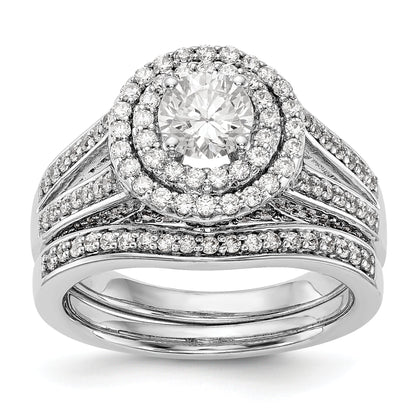 14K White Gold Round Simulated Diamond Halo Engagement Ring