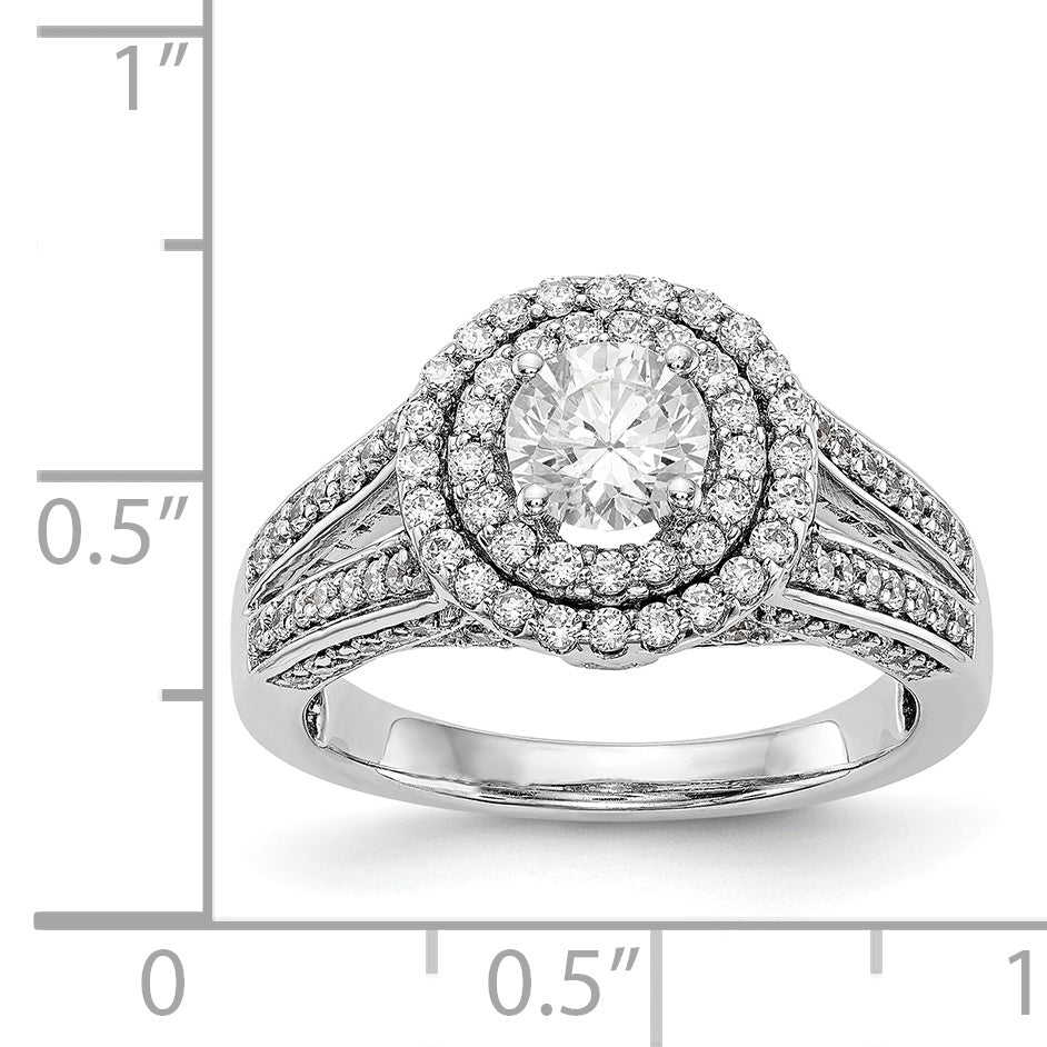 14K White Gold Round Simulated Diamond Halo Engagement Ring