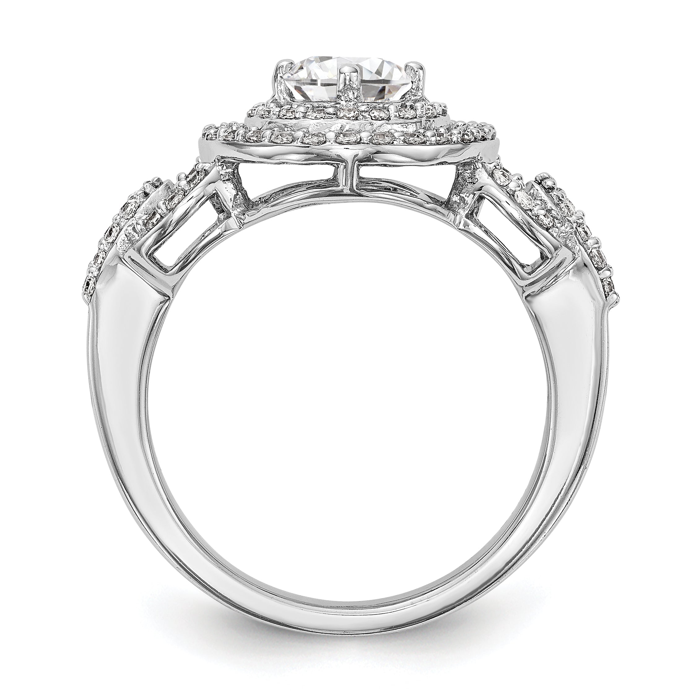 14K White Gold Round Simulated Diamond Halo Engagement Ring