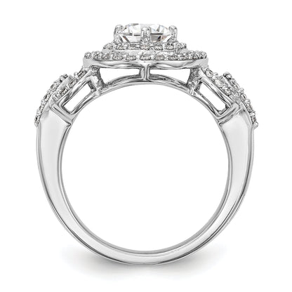 14K White Gold Round Simulated Diamond Halo Engagement Ring