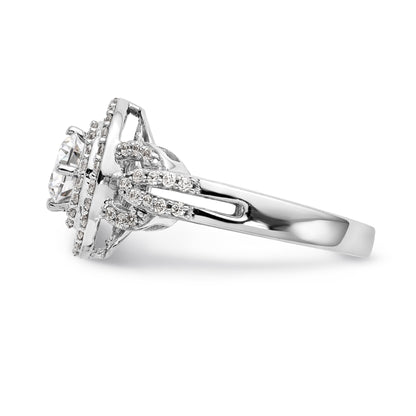14K White Gold Round Simulated Diamond Halo Engagement Ring