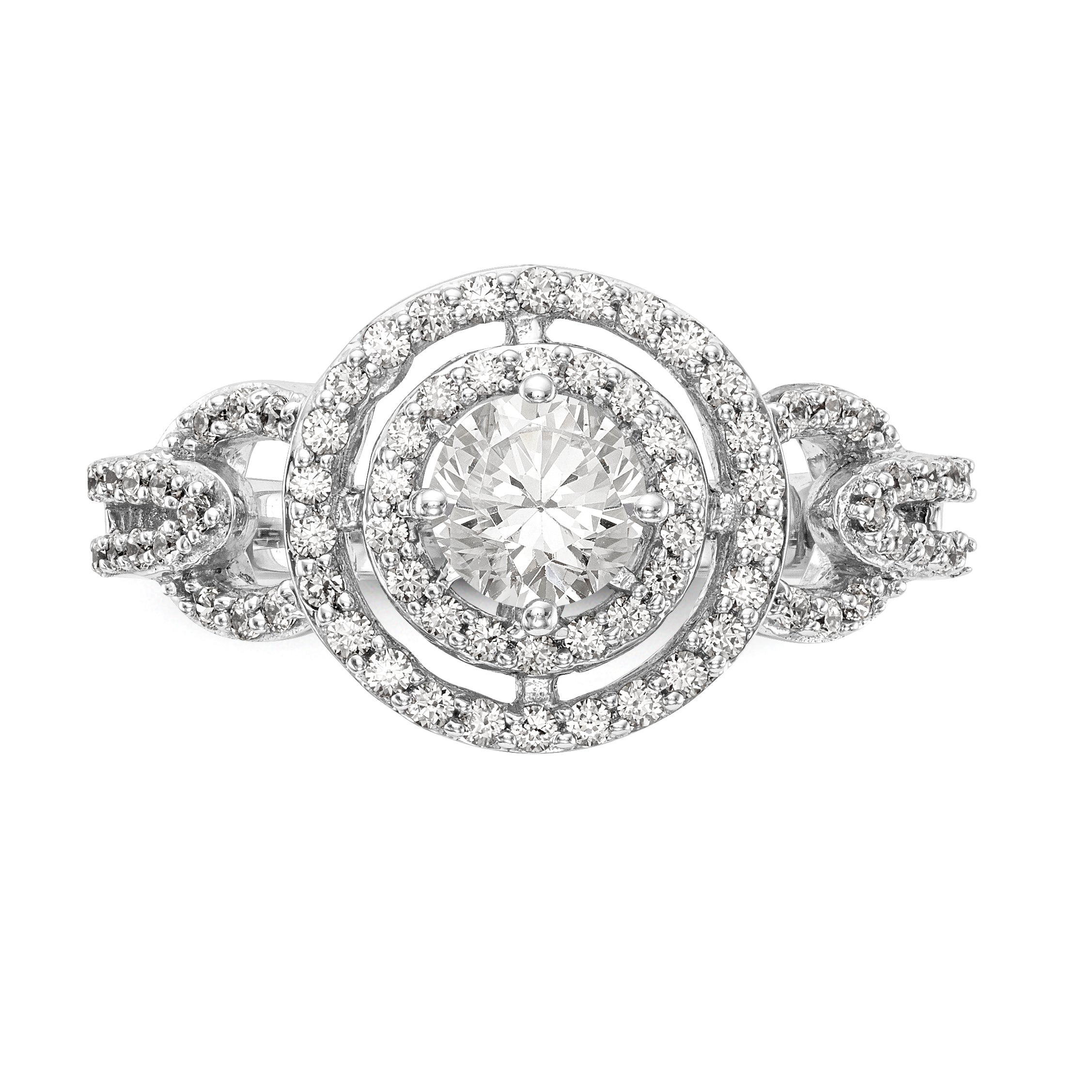 14K White Gold Round Simulated Diamond Halo Engagement Ring