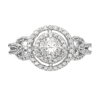 14K White Gold Round Simulated Diamond Halo Engagement Ring