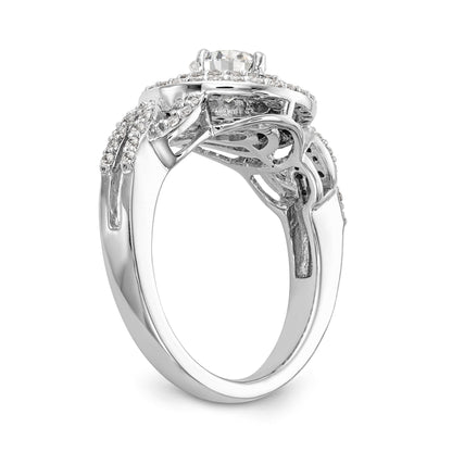 14K White Gold Round Simulated Diamond Halo Engagement Ring