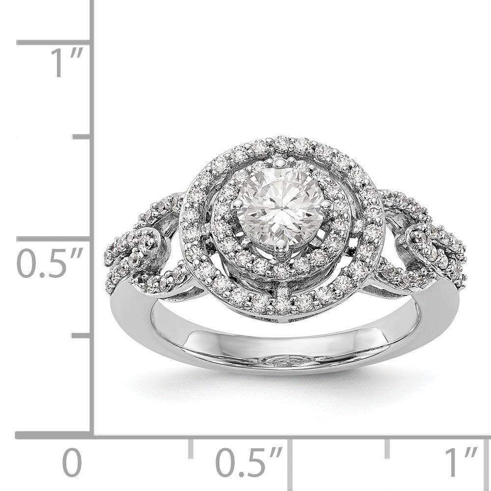 14K White Gold Round Simulated Diamond Halo Engagement Ring