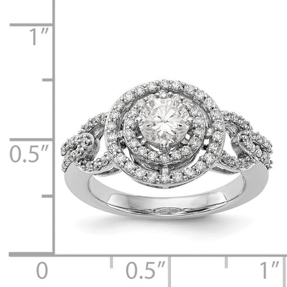 14K White Gold Round Simulated Diamond Halo Engagement Ring
