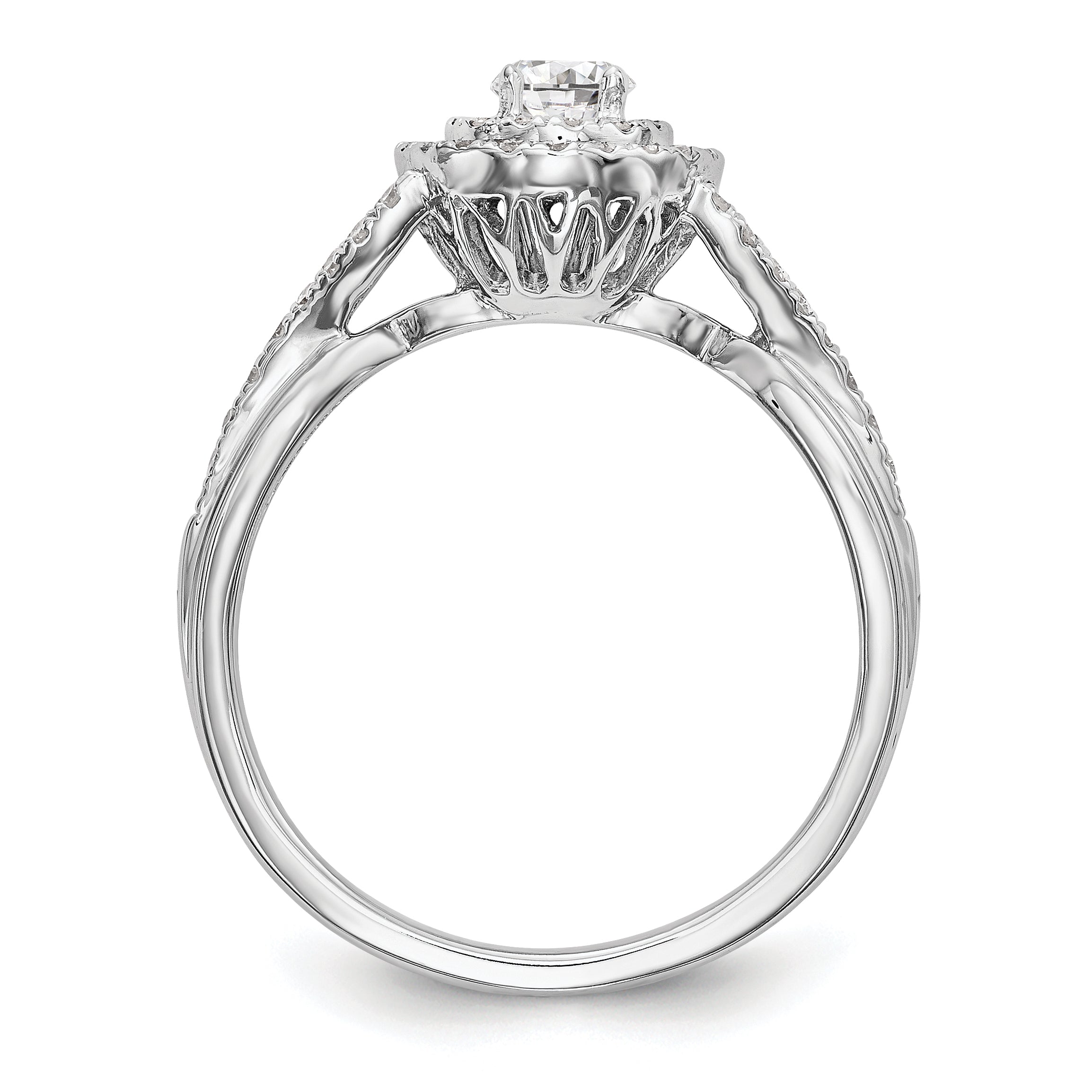 14K White Gold Round Simulated Diamond Halo Engagement Ring