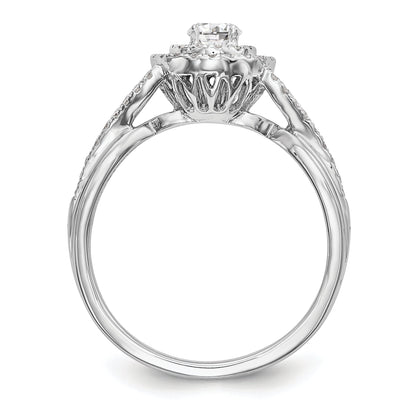 14K White Gold Round Simulated Diamond Halo Engagement Ring