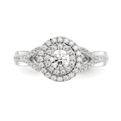 14K White Gold Round Simulated Diamond Halo Engagement Ring