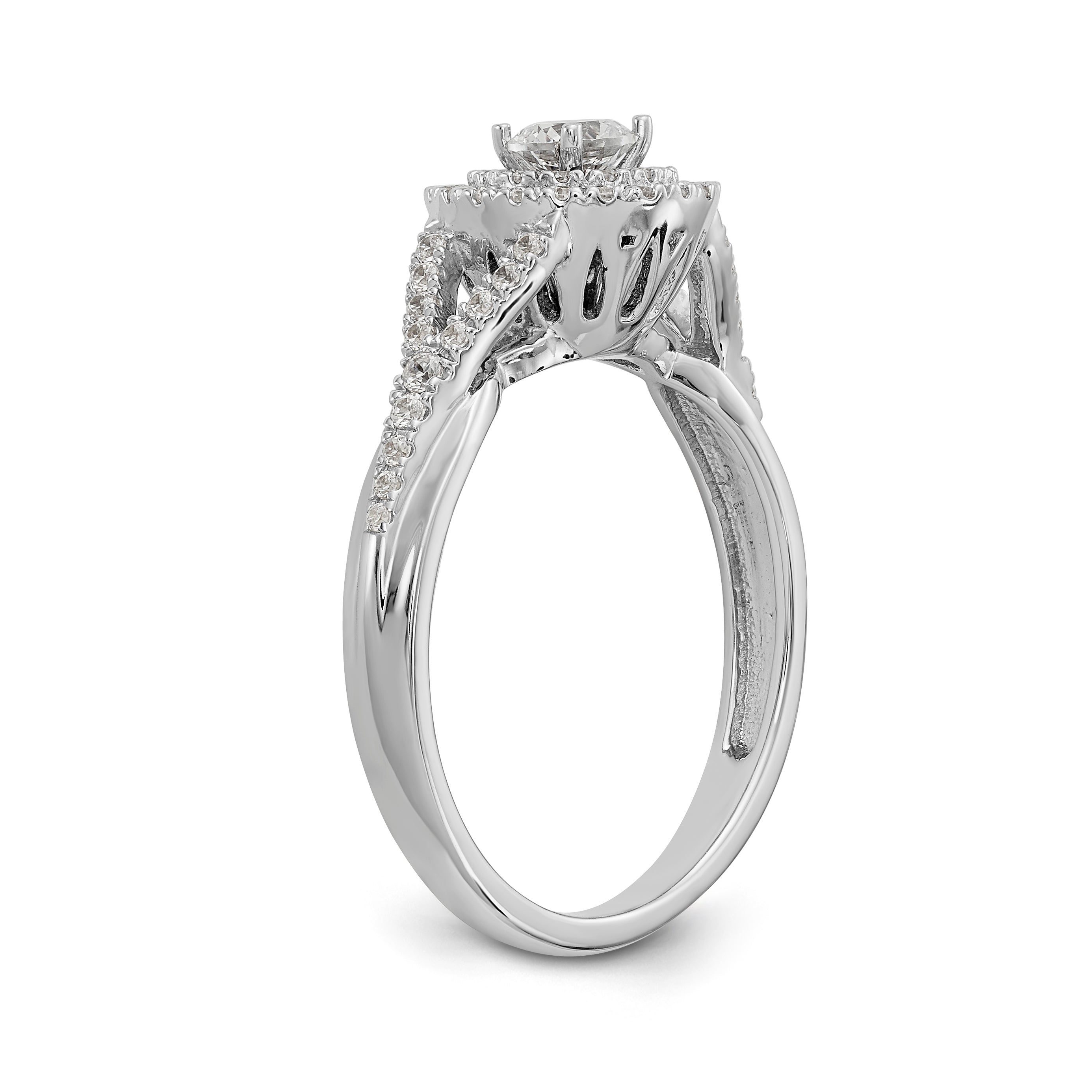 14K White Gold Round Simulated Diamond Halo Engagement Ring