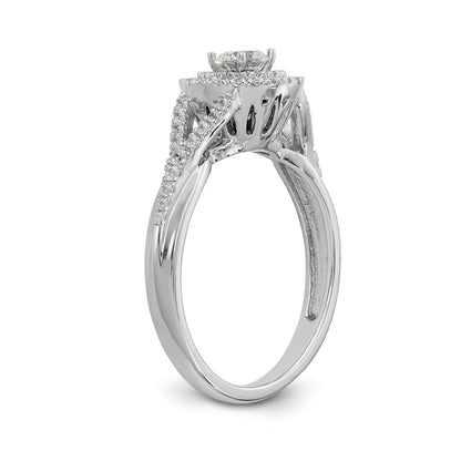 14K White Gold Round Simulated Diamond Halo Engagement Ring