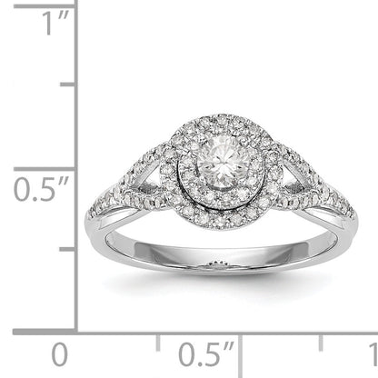 14K White Gold Round Simulated Diamond Halo Engagement Ring
