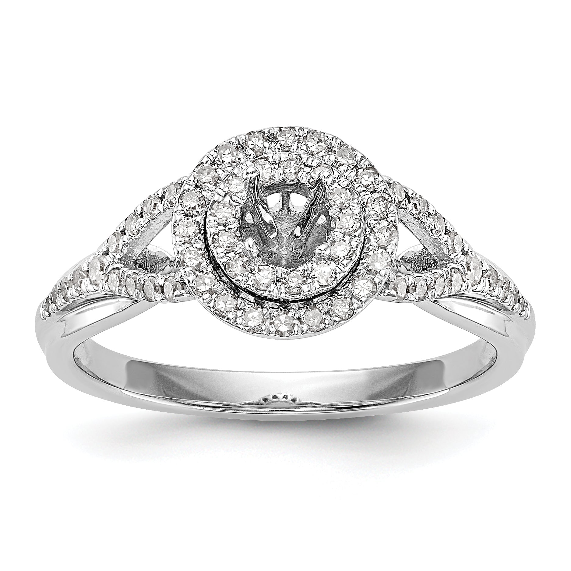 14K White Gold Round Simulated Diamond Halo Engagement Ring