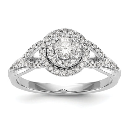 14K White Gold Round Simulated Diamond Halo Engagement Ring