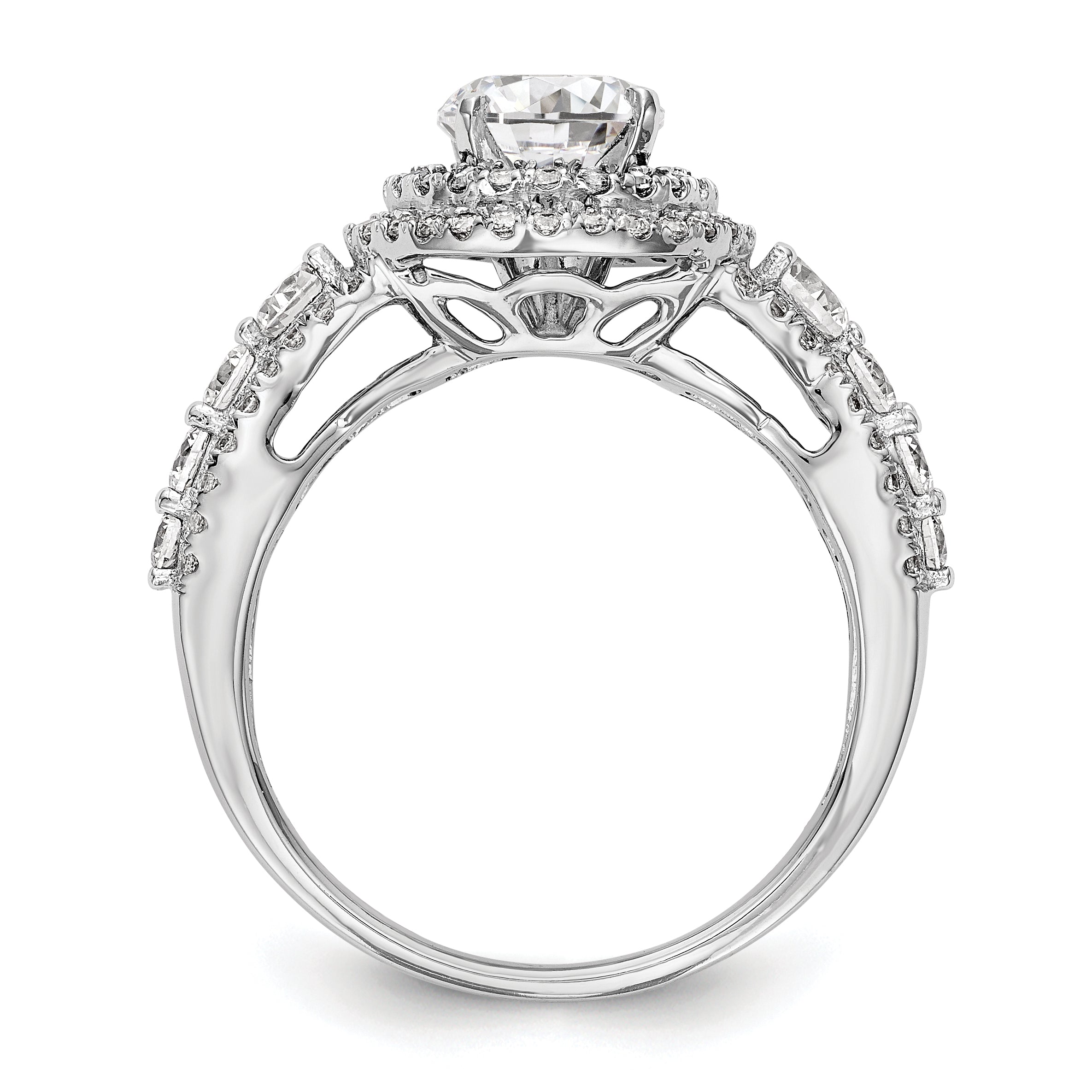 14K White Gold Peg Set Simulated Diamond Halo Engagement Ring