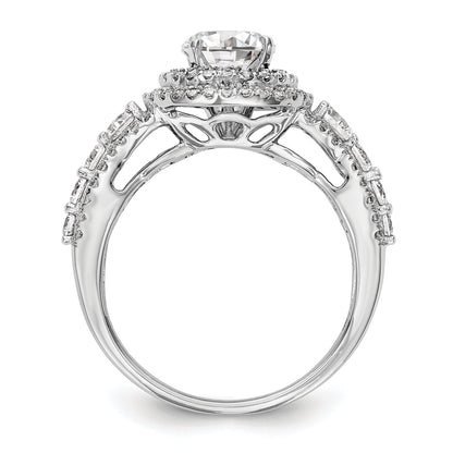 14K White Gold Peg Set Simulated Diamond Halo Engagement Ring