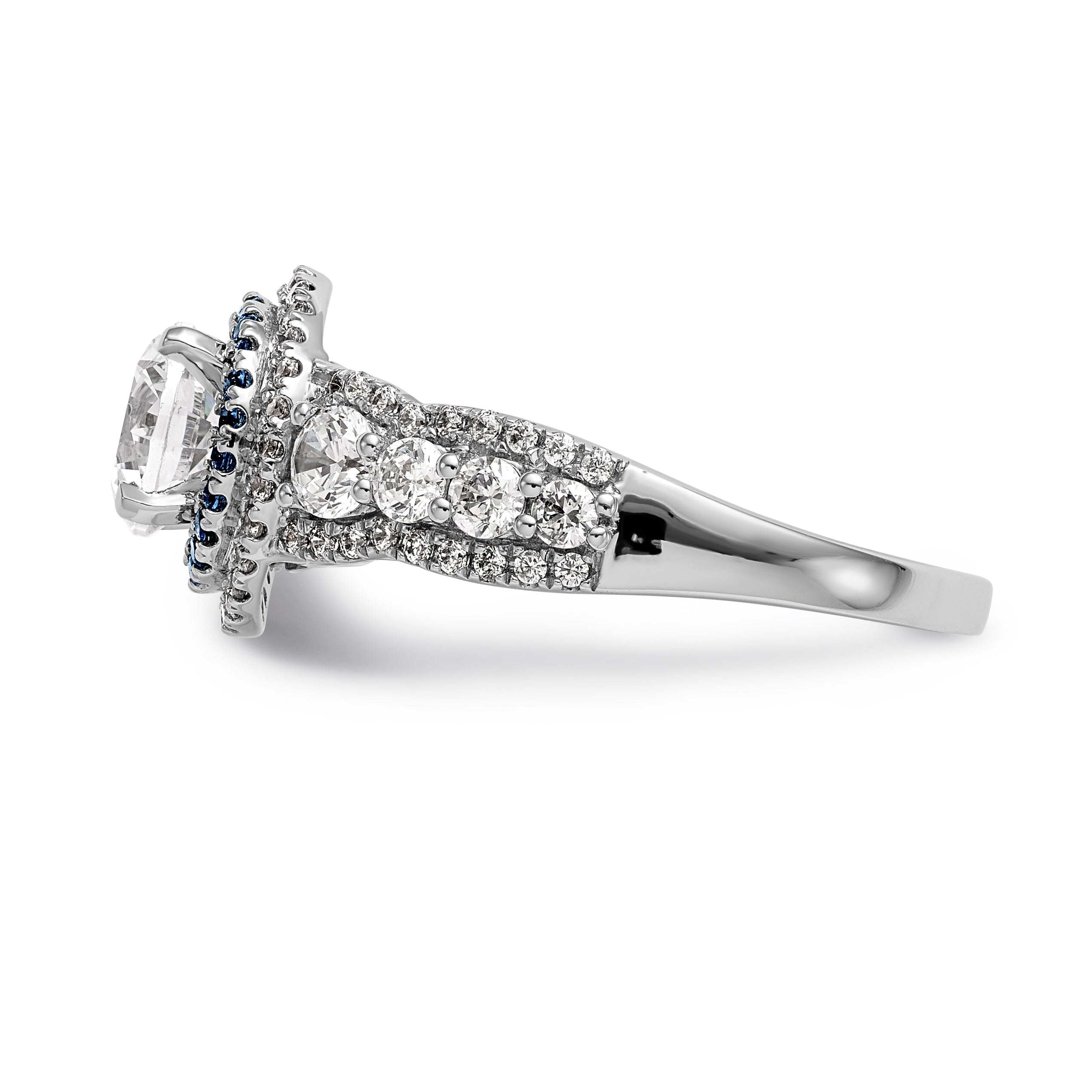 14K White Gold Peg Set Simulated Diamond Halo Engagement Ring